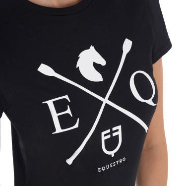Camiseta de mujer Equestro EQ de algodón de manga corta Negro