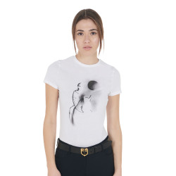 Camiseta de mujer Equestro corte slim estampado Moonlight de manga corta Blanco