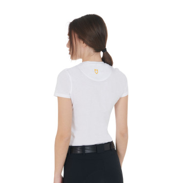Camiseta de mujer Equestro corte slim estampado Moonlight de manga corta Blanco