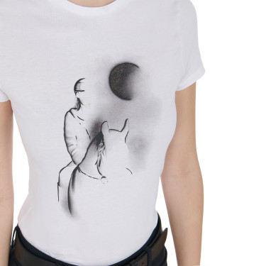 Camiseta de mujer Equestro corte slim estampado Moonlight de manga corta Blanco