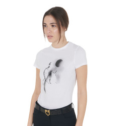 Camiseta de mujer Equestro corte slim estampado Moonlight de manga corta Blanco