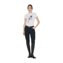 Camiseta de mujer Equestro corte slim estampado Moonlight de manga corta Blanco