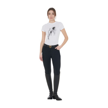 Camiseta de mujer Equestro corte slim estampado Moonlight de manga corta Blanco