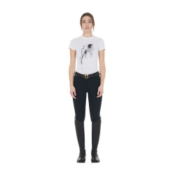 Camiseta de mujer Equestro corte slim estampado Moonlight de manga corta Blanco