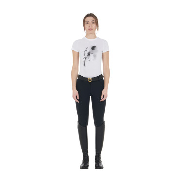 Camiseta de mujer Equestro corte slim estampado Moonlight de manga corta Blanco
