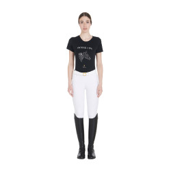 Camiseta mujer Equestro corte slim Horse Life con strass mangas cortas Negro