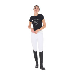 Camiseta de mujer Equestro Cannes de algodón con strass de manga corta Negro