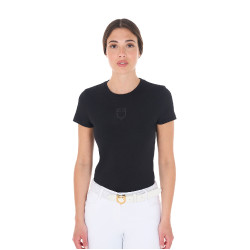 Camiseta mujer Equestro básica con logo tono sobre tono de manga corta Negro