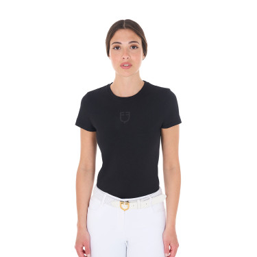 Camiseta mujer Equestro básica con logo tono sobre tono de manga corta Negro
