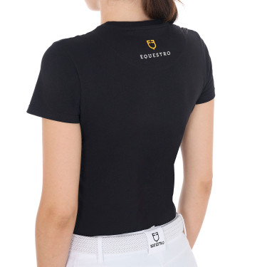 Camiseta mujer Equestro básica con logo tono sobre tono de manga corta Negro