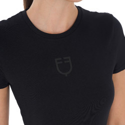 Camiseta mujer Equestro básica con logo tono sobre tono de manga corta Negro