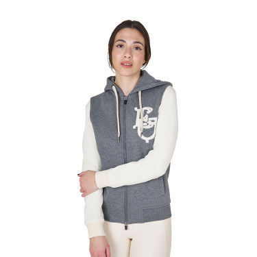 Sudadera de mujer Equestro EQ bicolor con cremallera frontal Gris jaspeado / blanco antiguo Sudadera de mujer Equestro EQ bicolor con cremallera frontal Gris jaspeado / blanco antiguo