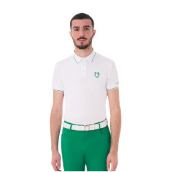 Polo de hombre de entrenamiento Equestro con detalles en contraste, manga corta Blanco / verde ultramarino