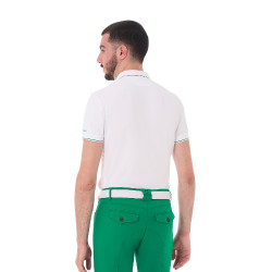 Polo de hombre de entrenamiento Equestro con detalles en contraste, manga corta Blanco / verde ultramarino