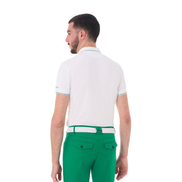 Polo de hombre de entrenamiento Equestro con detalles en contraste, manga corta Blanco / verde ultramarino