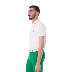 Polo de hombre de entrenamiento Equestro con detalles en contraste, manga corta Blanco / verde ultramarino
