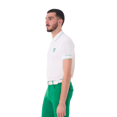 Polo de hombre de entrenamiento Equestro con detalles en contraste, manga corta Blanco / verde ultramarino