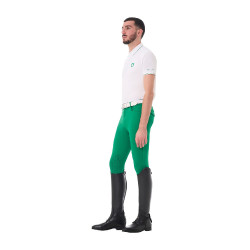 Polo de hombre de entrenamiento Equestro con detalles en contraste, manga corta Blanco / verde ultramarino