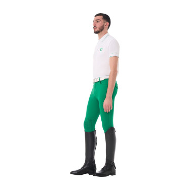 Polo de hombre de entrenamiento Equestro con detalles en contraste, manga corta Blanco / verde ultramarino