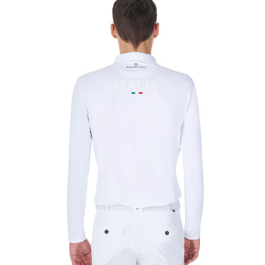 Polo de concurso para hombre de manga larga Equestro x FISE Blanco
