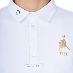 Polo de concurso para hombre de manga larga Equestro x FISE Blanco