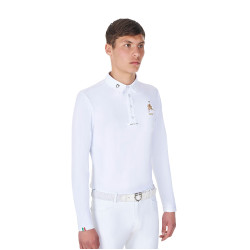 Polo de concurso para hombre de manga larga Equestro x FISE Blanco