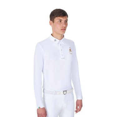 Polo de concurso para hombre de manga larga Equestro x FISE Blanco