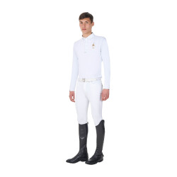 Polo de concurso para hombre de manga larga Equestro x FISE Blanco