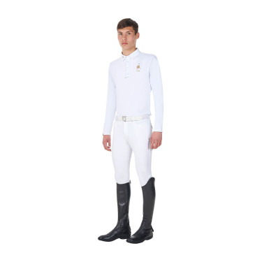 Polo de concurso para hombre de manga larga Equestro x FISE Blanco