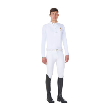 Polo de concurso para hombre de manga larga Equestro x FISE Blanco
