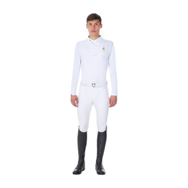 Polo de concurso para hombre de manga larga Equestro x FISE Blanco