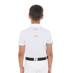 Polo de concurso para niño de cuatro botones Equestro x FISE de manga corta Blanco