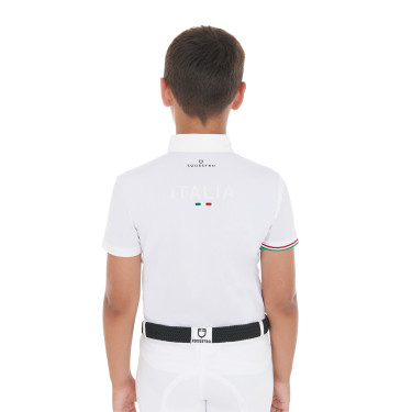 Polo de concurso para niño de cuatro botones Equestro x FISE de manga corta Blanco