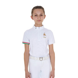 Polo de concurso para niña con cremallera Equestro x FISE de manga corta Blanco Polo de concurso para niña con cremallera Equestro x FISE de manga corta Blanco