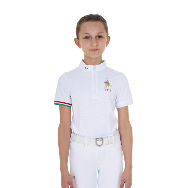 Polo de concurso para niña con cremallera Equestro x FISE de manga corta Blanco Polo de concurso para niña con cremallera Equestro x FISE de manga corta Blanco