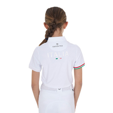 Polo de concurso para niña con cremallera Equestro x FISE de manga corta Blanco Polo de concurso para niña con cremallera Equestro x FISE de manga corta Blanco