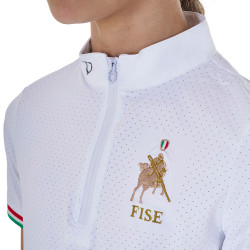 Polo de concurso para niña con cremallera Equestro x FISE de manga corta Blanco Polo de concurso para niña con cremallera Equestro x FISE de manga corta Blanco
