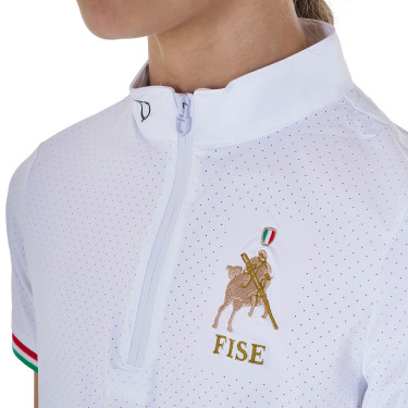 Polo de concurso para niña con cremallera Equestro x FISE de manga corta Blanco Polo de concurso para niña con cremallera Equestro x FISE de manga corta Blanco