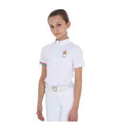Polo de concurso para niña con cremallera Equestro x FISE de manga corta Blanco Polo de concurso para niña con cremallera Equestro x FISE de manga corta Blanco