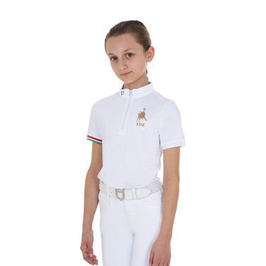 Polo de concurso para niña con cremallera Equestro x FISE de manga corta Blanco Polo de concurso para niña con cremallera Equestro x FISE de manga corta Blanco