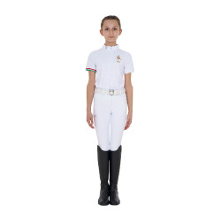 Polo de concurso para niña con cremallera Equestro x FISE de manga corta Blanco Polo de concurso para niña con cremallera Equestro x FISE de manga corta Blanco