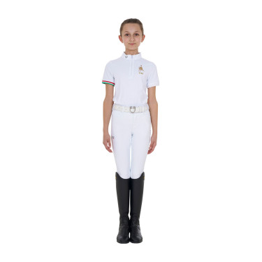 Polo de concurso para niña con cremallera Equestro x FISE de manga corta Blanco Polo de concurso para niña con cremallera Equestro x FISE de manga corta Blanco
