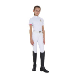 Polo de concurso para niña con cremallera Equestro x FISE de manga corta Blanco Polo de concurso para niña con cremallera Equestro x FISE de manga corta Blanco