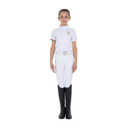 Polo de concurso para niña con cremallera Equestro x FISE de manga corta Blanco Polo de concurso para niña con cremallera Equestro x FISE de manga corta Blanco
