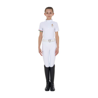 Polo de concurso para niña con cremallera Equestro x FISE de manga corta Blanco Polo de concurso para niña con cremallera Equestro x FISE de manga corta Blanco