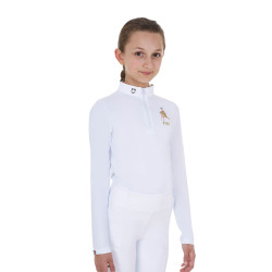 Polo de concurso para niña de manga larga Equestro x FISE Blanco Polo de concurso para niña de manga larga Equestro x FISE Blanco