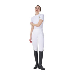 Polo de concurso para mujer elástico Equestro x FISE de manga corta Blanco