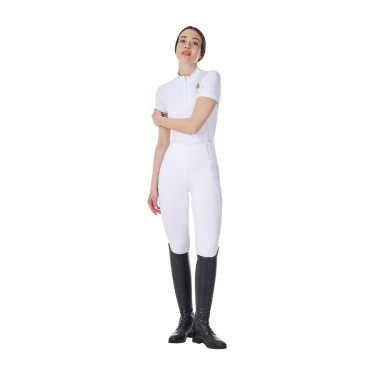 Polo de concurso para mujer elástico Equestro x FISE de manga corta Blanco