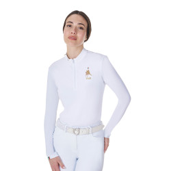 Polo de concurso para mujer de manga larga Equestro x FISE Blanco