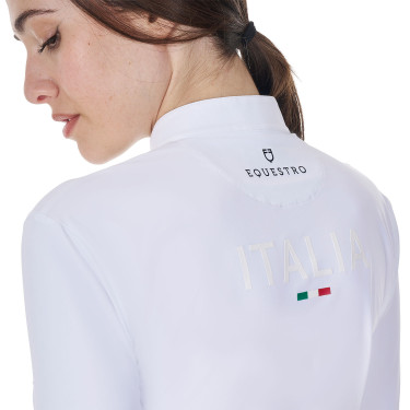 Polo de concurso para mujer de manga larga Equestro x FISE Blanco